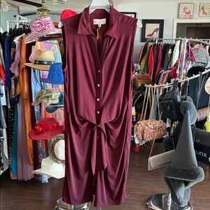 Philosophy Burgundy Button-Down Midi Dress